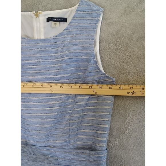 Tommy Hilfiger Dress Sz 6 Striped Pleated FitFlare Midi Periwinkle Wedding Guest - Picture 4 of 11